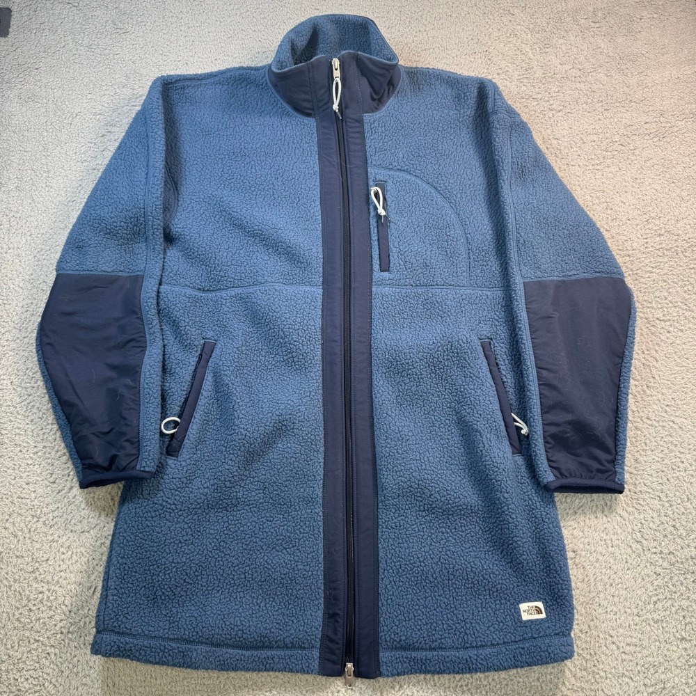 The North Face Womens Blue Denali Long Fleece Parka Jacket Size M 11126
